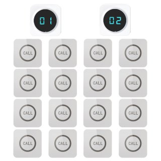 ALIBELL Restaurant Buzzer System Kitchen Waiter Calling System 2 LED Digital Display Receivers with 16 Waterproof Buttons Pagers and Beepers for Kitchen Fast Food Hamburger Joints Hotel to Call Waiters