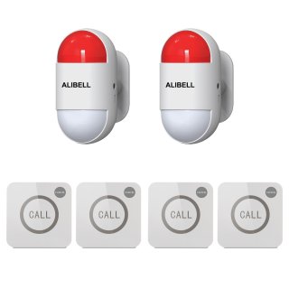 ALIBELL Remote Strobe Siren Alarm Kit Loud Panic Alarm System Battery Operated and USB Charging Emergency Alarm Security System for Home Shop School Factory 2 Portable Flashing Siren with 4 Panic Buttons